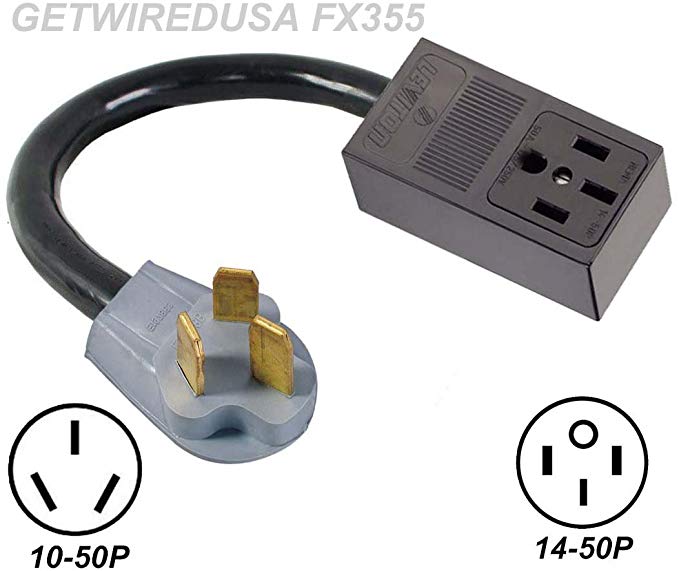 OLD MALE 10-50P 3-PRONG PLUG to NEW FEMALE 14-50R 4-PIN RECEPTACLE RANGE / STOVE / OVEN / DRYER ADAPTER 220 HOME APPLIANCE POWER CORD WIRE CONVERTER. 50A-125/250V GETWIREDUSA FX355